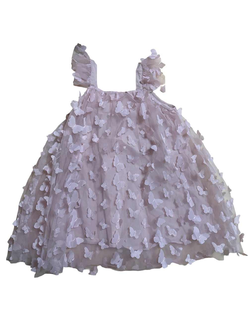Girls Pink Butterfly Applique Tulle Dress - size 2/3T